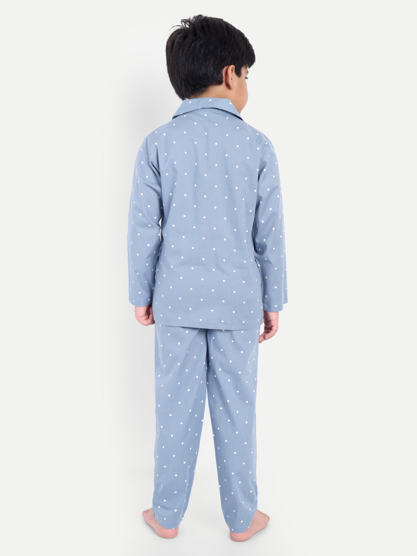 Blue Full Sleeves Polka Dots Night Suit