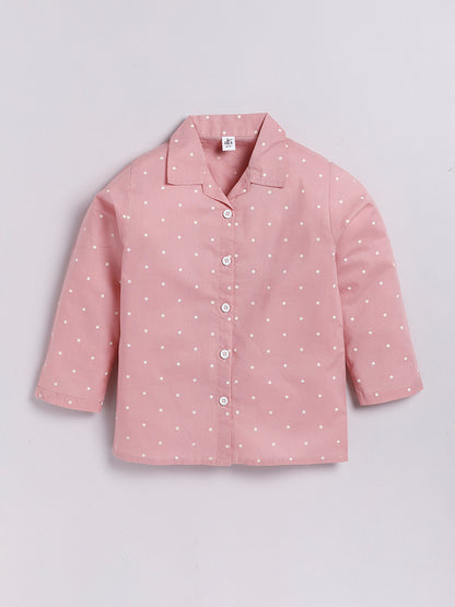 Pink Full Sleeves Polka Dots Night Suit