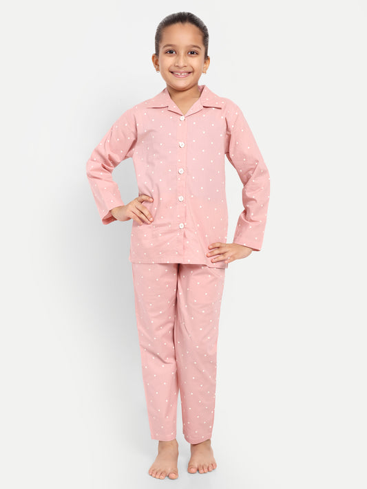 Pink Full Sleeves Polka Dots Night Suit