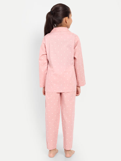 Pink Full Sleeves Polka Dots Night Suit