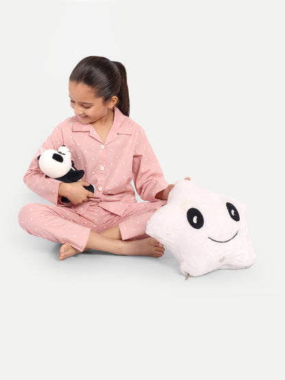 Pink Full Sleeves Polka Dots Night Suit
