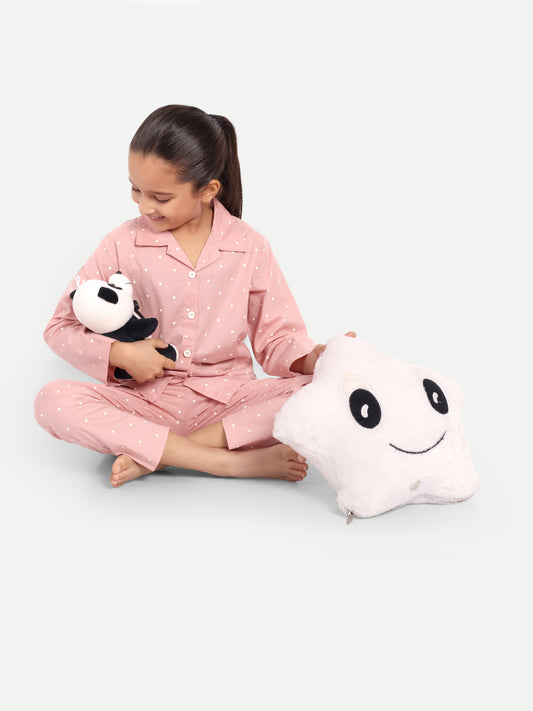 Pink Full Sleeves Polka Dots Night Suit