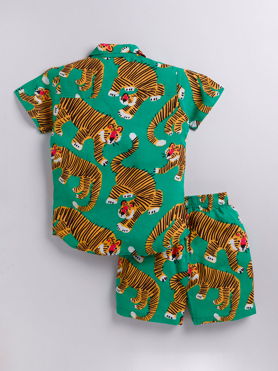 Green Short Sleeves Tiger Print Night Suit