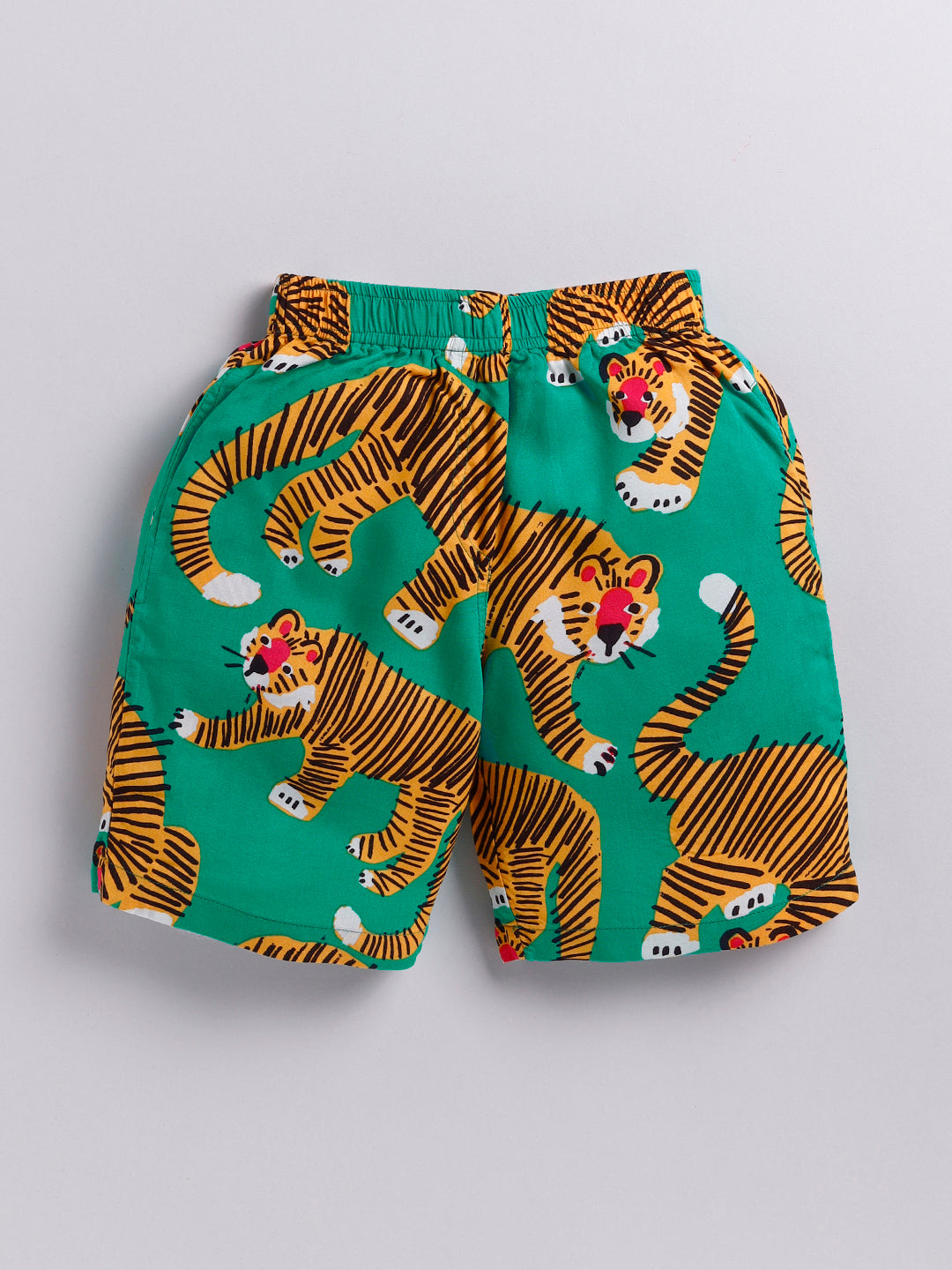 Green Short Sleeves Tiger Print Night Suit