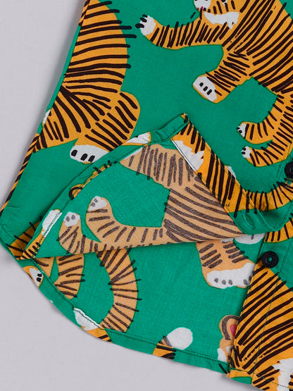 Green Short Sleeves Tiger Print Night Suit