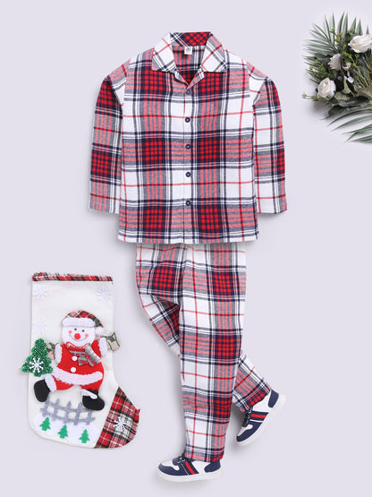 Red Christmas Checked Flannel Night Suit