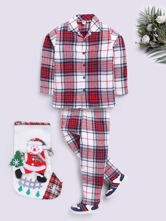 Red Christmas Checked Flannel Night Suit