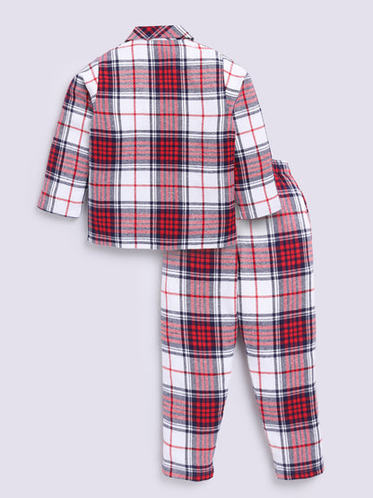 Red Christmas Checked Flannel Night Suit