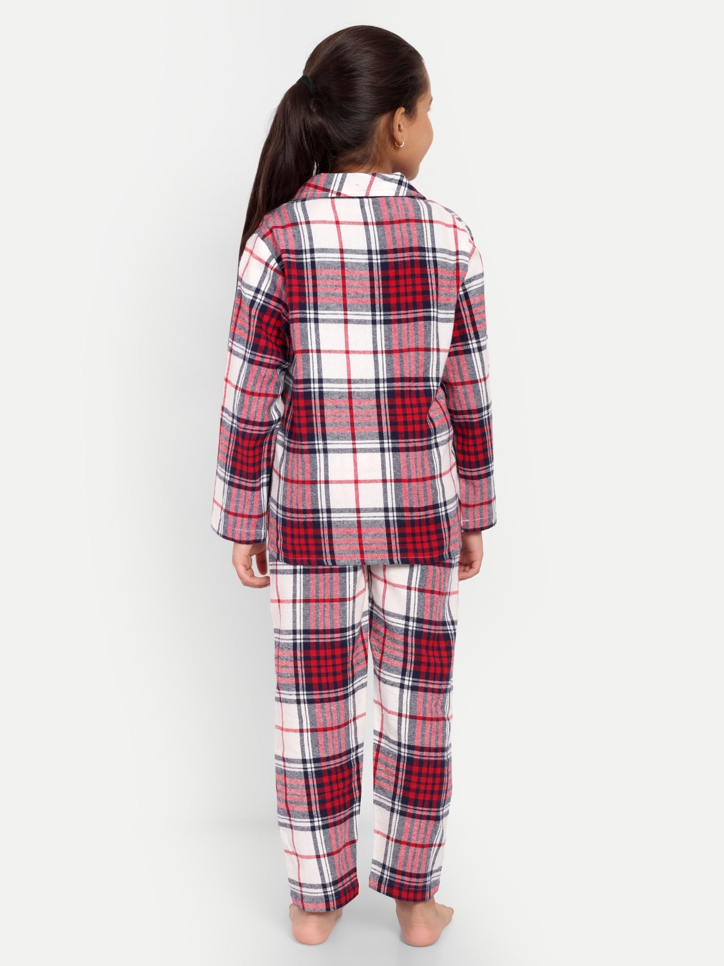 Red Cotton Woven Checked Flannel Full Sleeve Night Suit