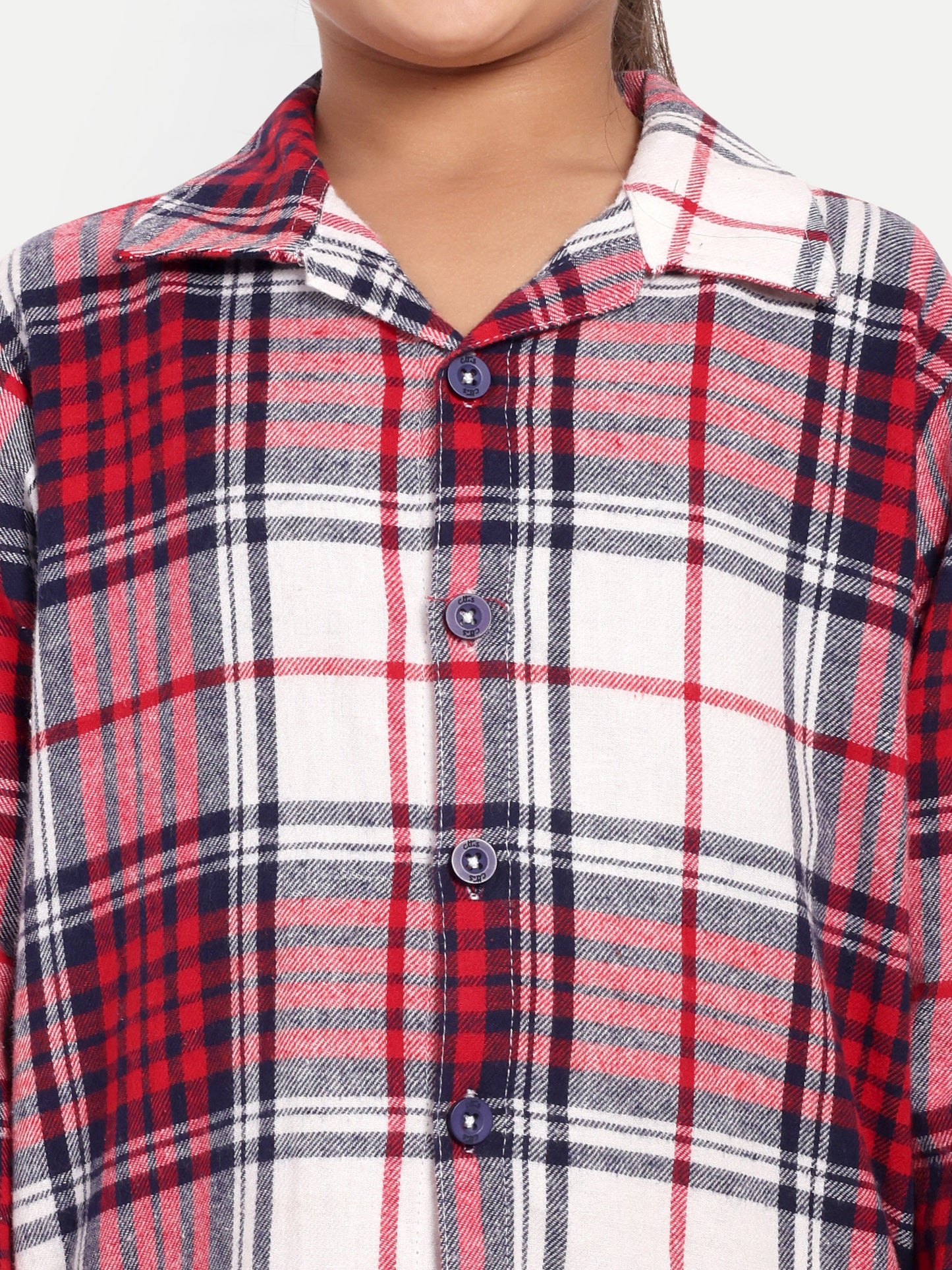 Red Cotton Woven Checked Flannel Full Sleeve Night Suit