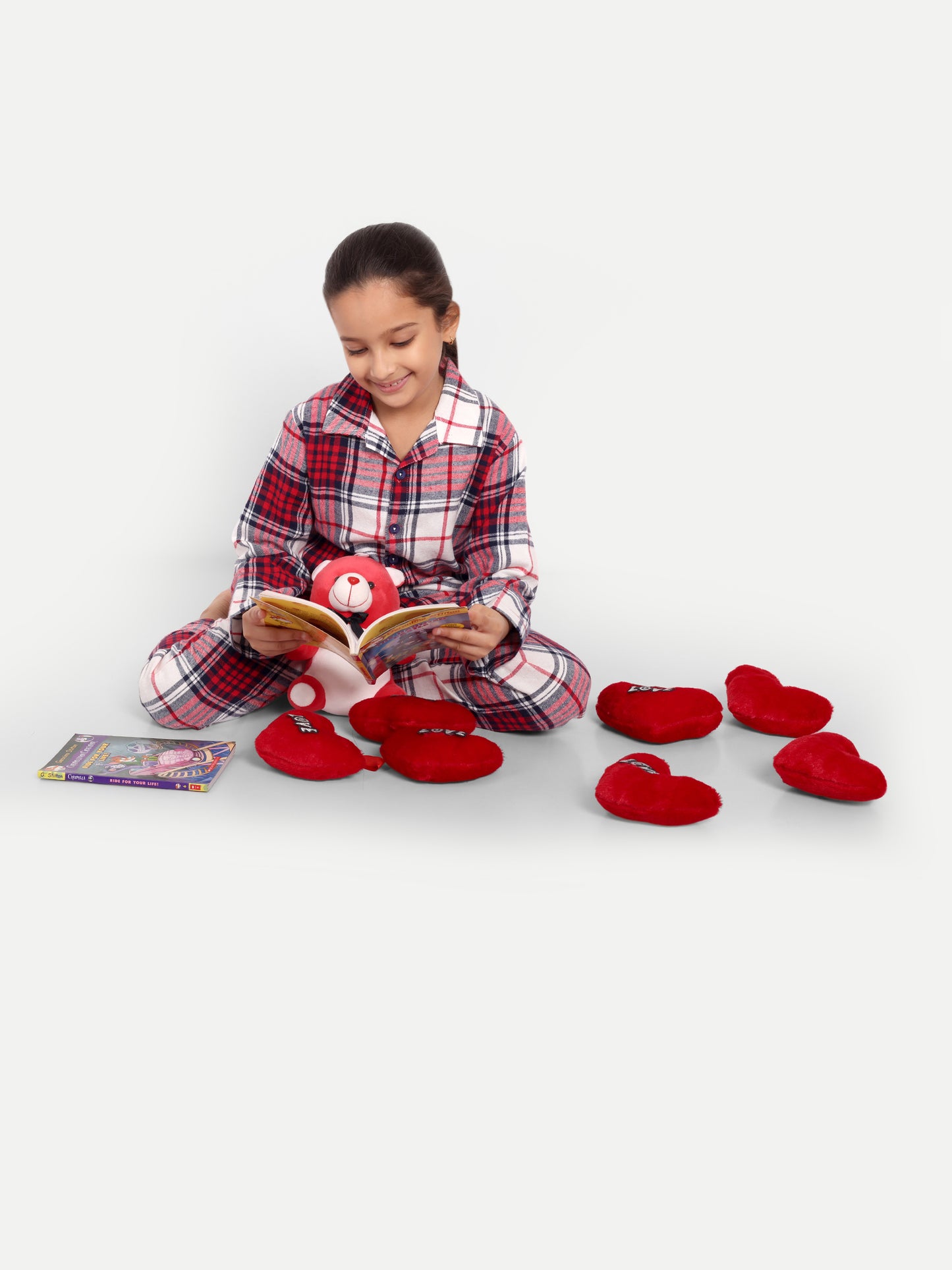 Red Cotton Woven Checked Flannel Full Sleeve Night Suit