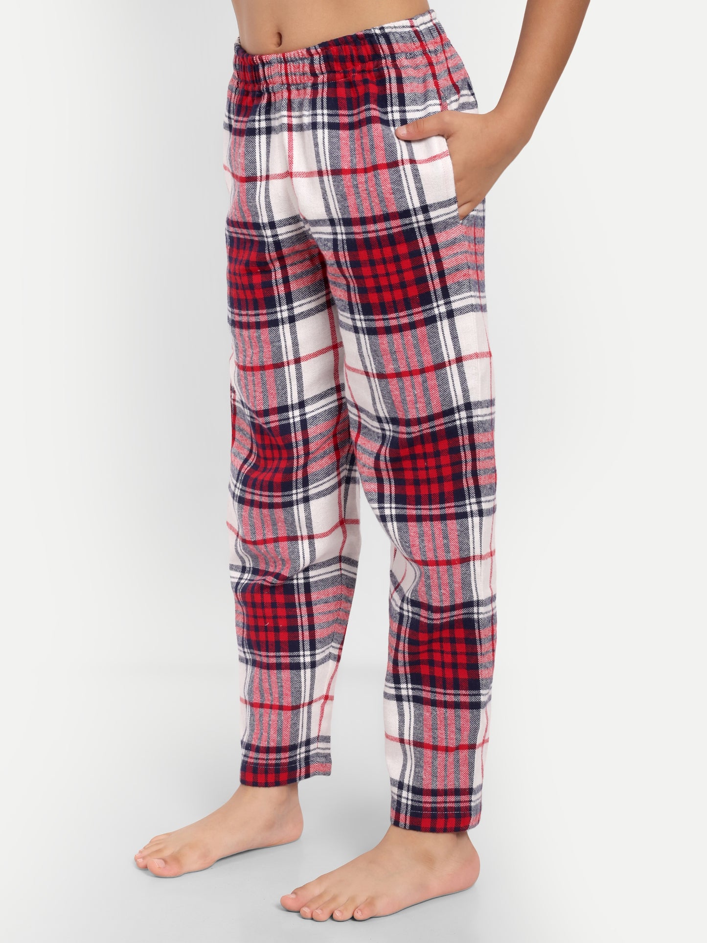 Red Cotton Woven Checked Flannel Full Sleeve Night Suit