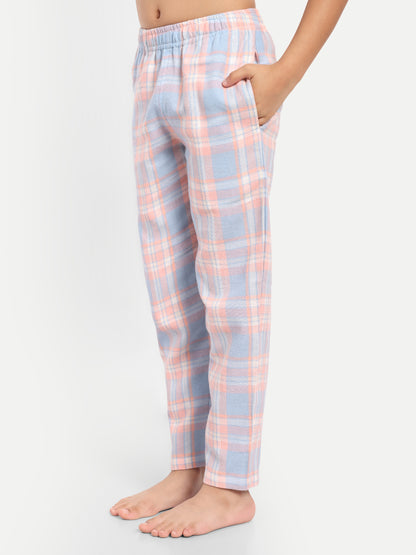 Peach Full Sleeves Checked Flannel Night Suit