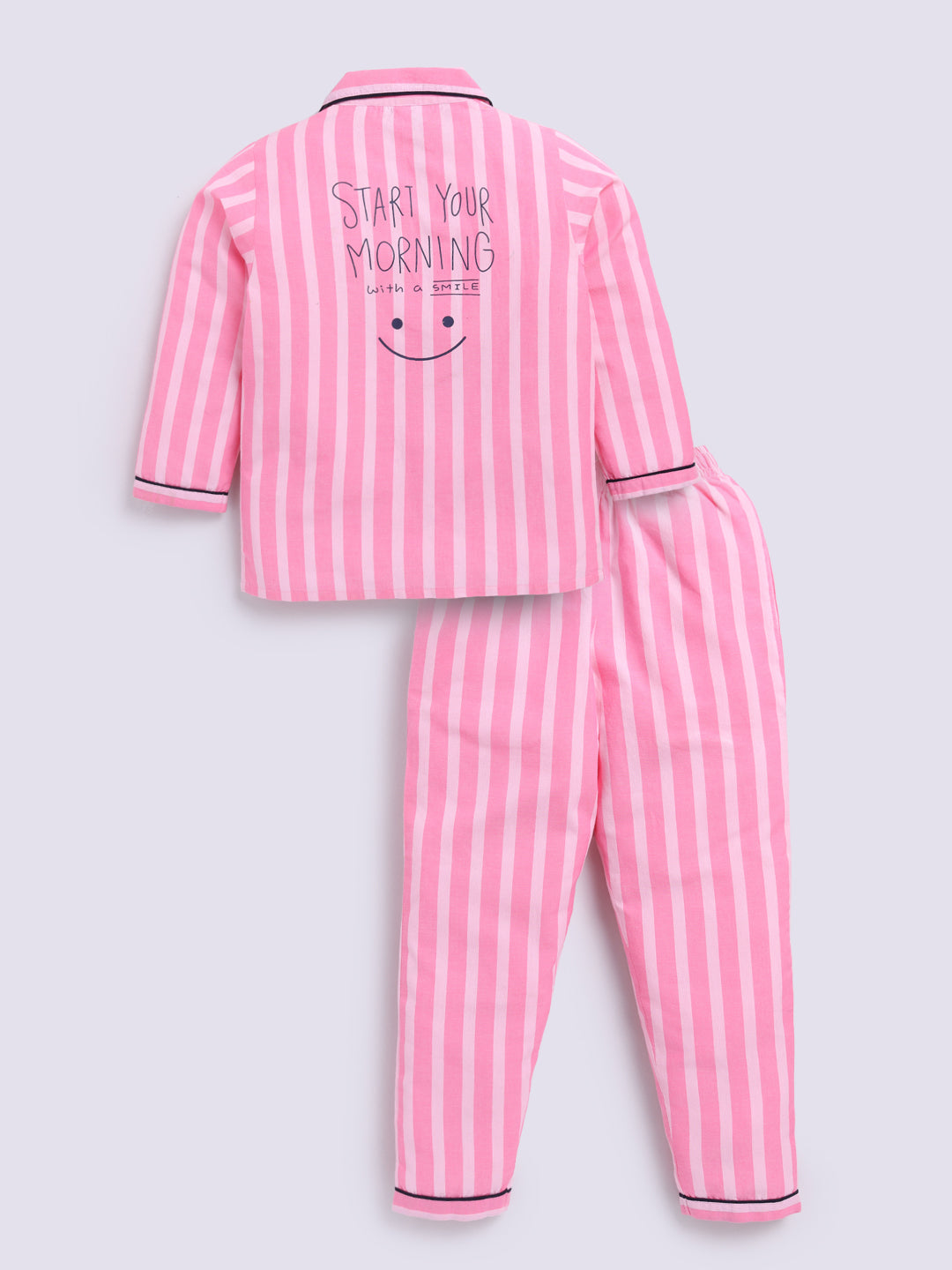 Pink Full Sleeves Striped Night Suit