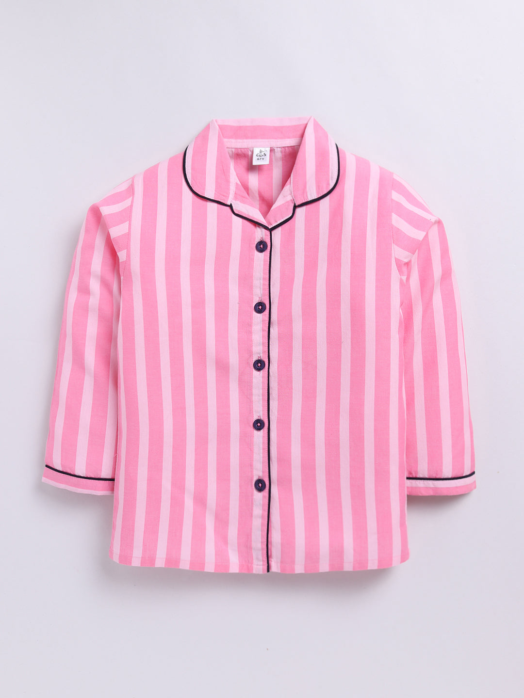 Pink Full Sleeves Striped Night Suit