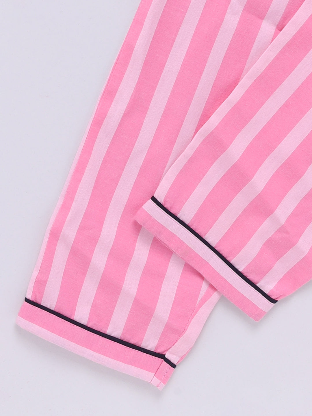 Pink Full Sleeves Striped Night Suit