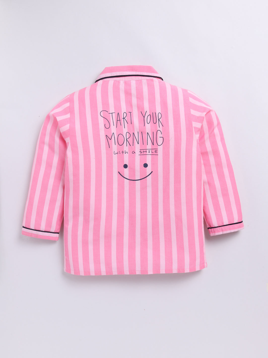 Pink Full Sleeves Striped Night Suit