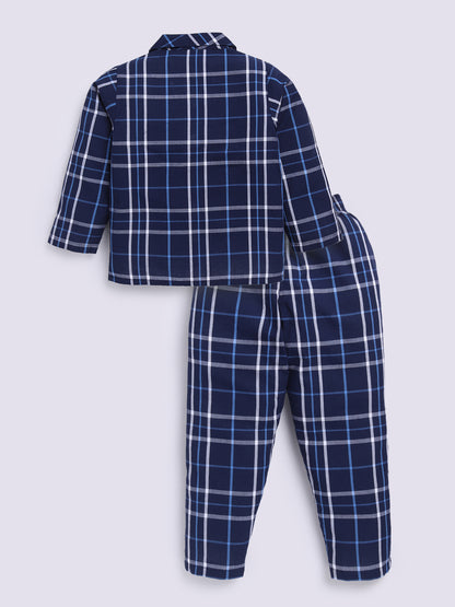 Blue Full Sleeves Checked Night Suit