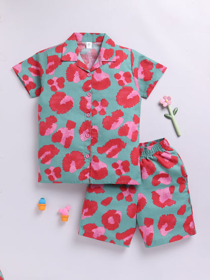Green Graphic Short Sleeves Co-ord Set