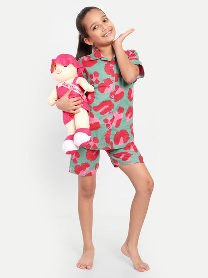 Green Graphic Short Sleeves Co-ord Set