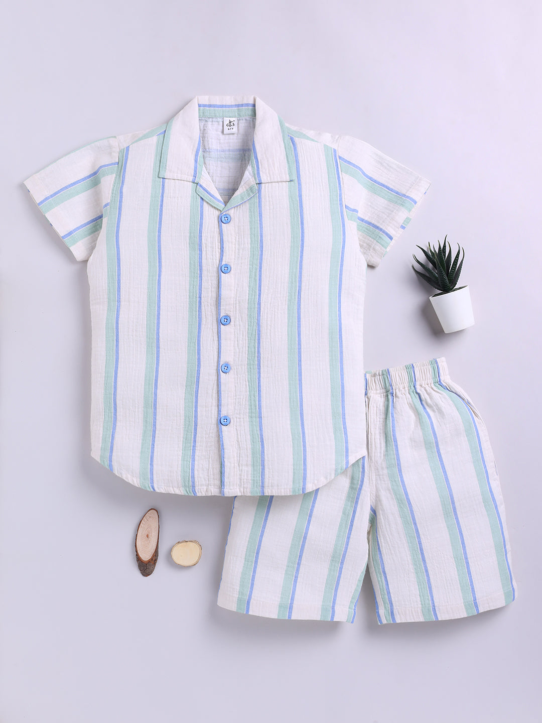 Cream Striped Short Sleeves Co-ord Set