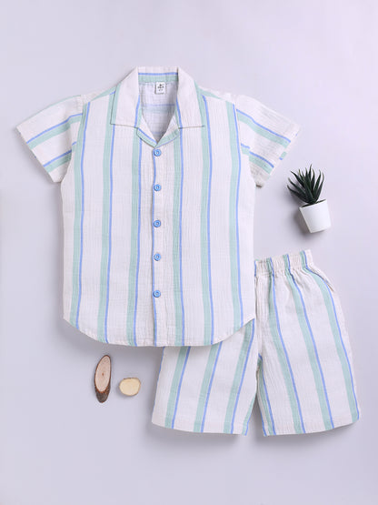 Cream Striped Short Sleeves Co-ord Set