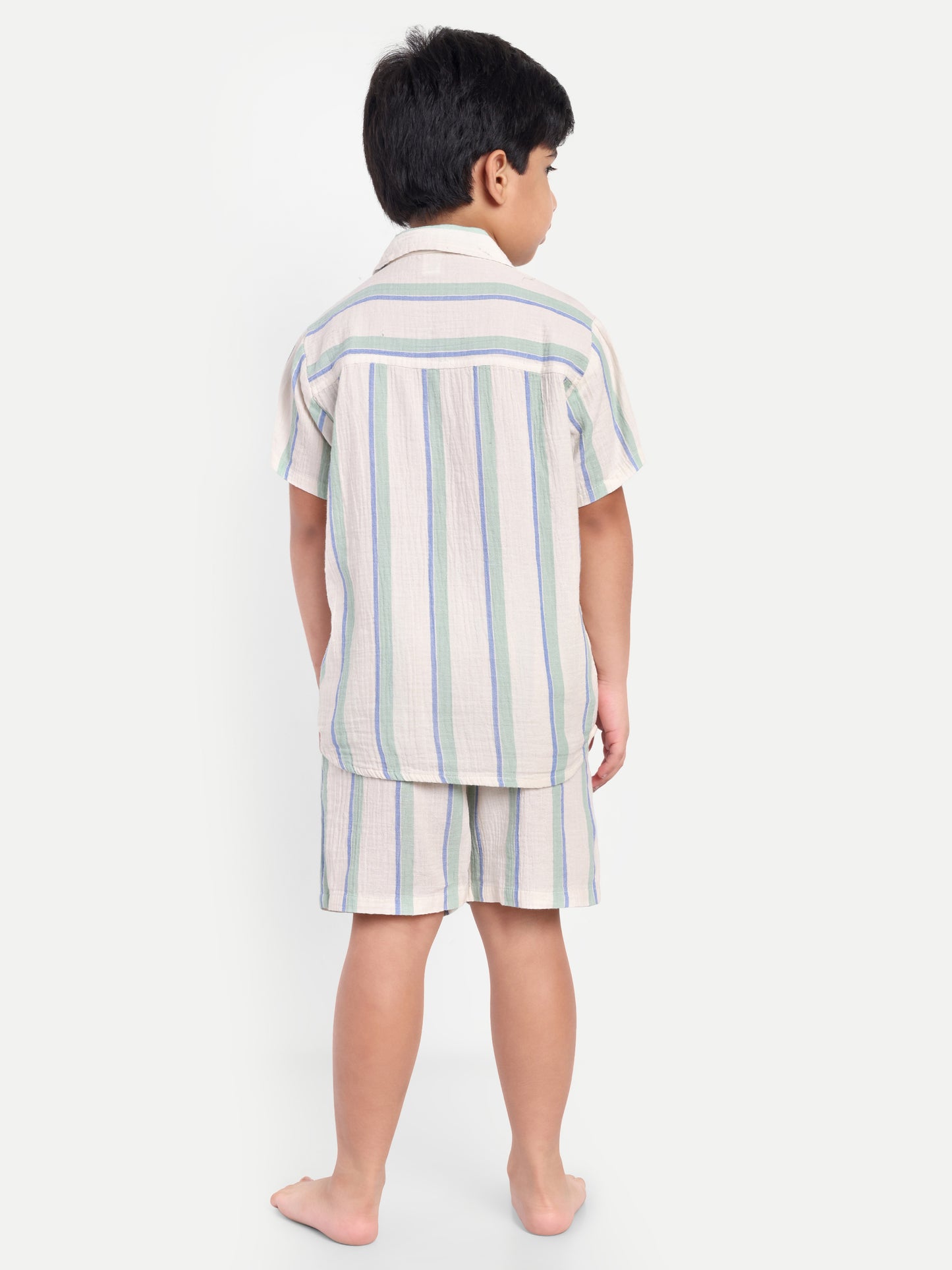 Cream Striped Short Sleeves Co-ord Set