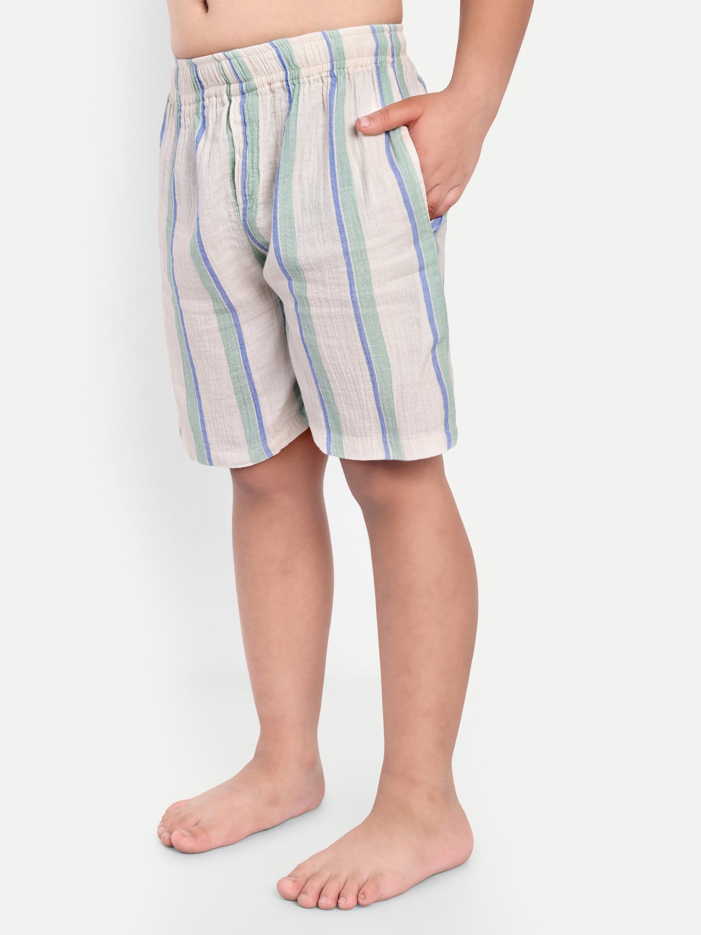 Cream Striped Short Sleeves Co-ord Set