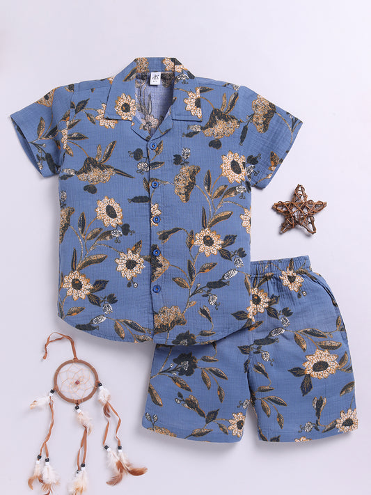 Blue Floral Short Sleeves Co-ord Set