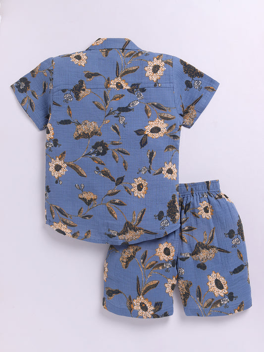Blue Floral Short Sleeves Co-ord Set