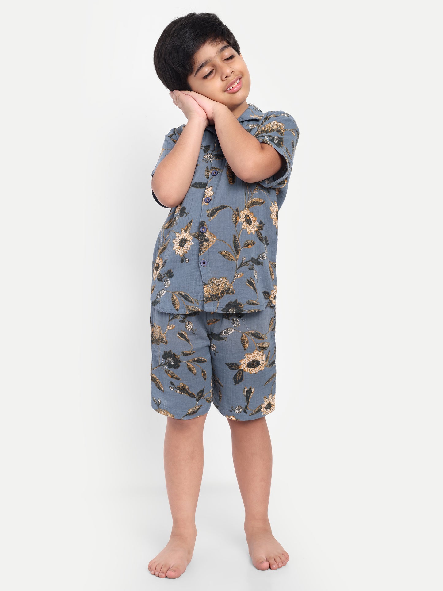 Blue Floral Short Sleeves Co-ord Set