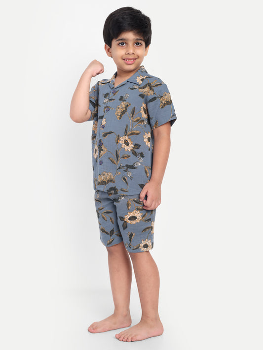 Blue Floral Short Sleeves Co-ord Set