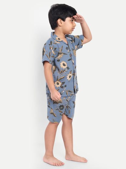 Blue Floral Short Sleeves Co-ord Set