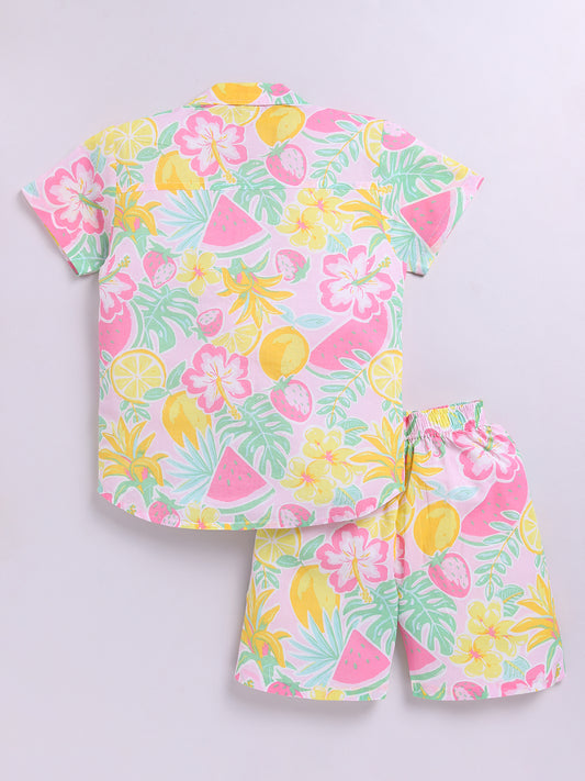 Pink Tropical Short Sleeves Co-ord Set