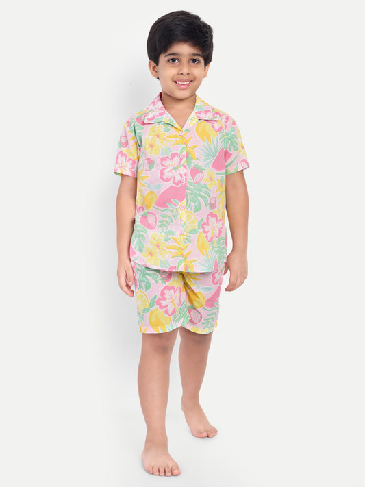 Pink Tropical Short Sleeves Co-ord Set