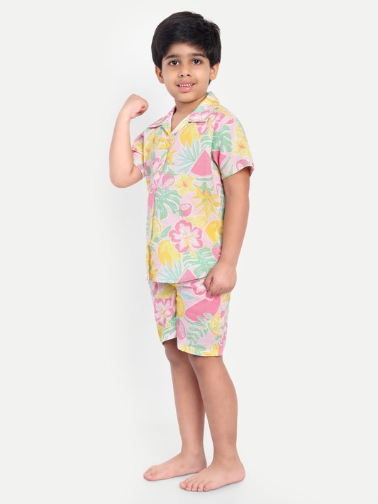 Pink Tropical Short Sleeves Co-ord Set