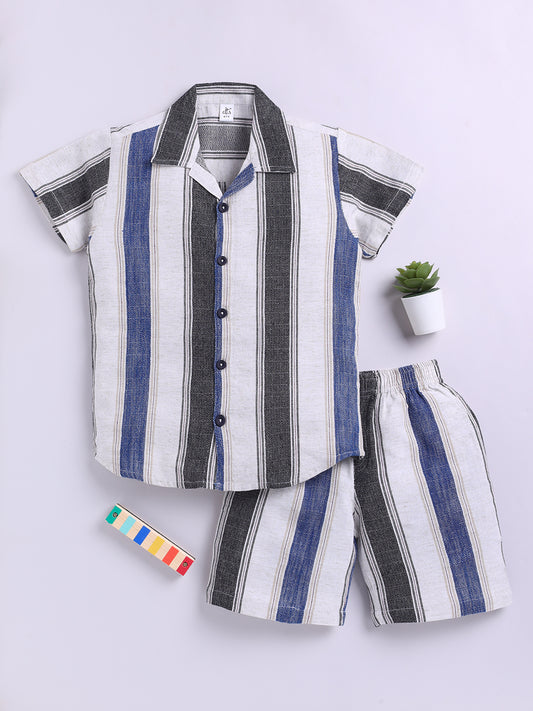 Blue Striped Short Sleeves Co-ord Set