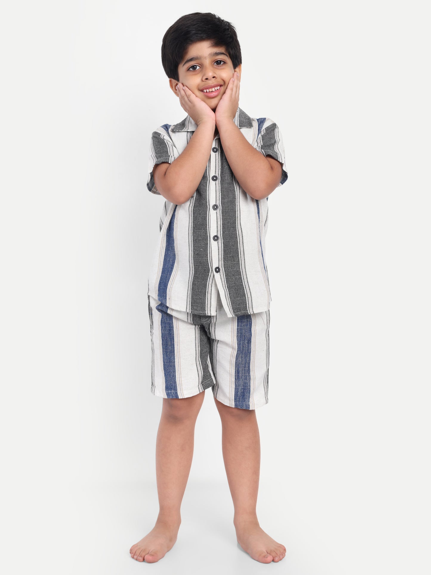 Blue Striped Short Sleeves Co-ord Set