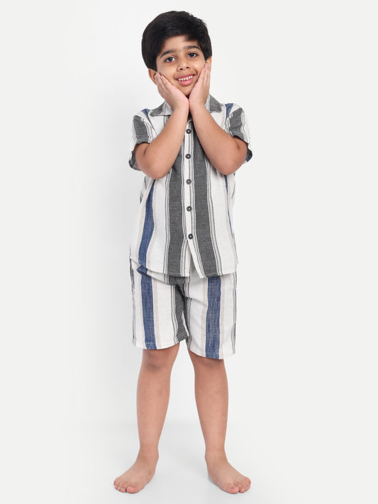 Blue Striped Short Sleeves Co-ord Set