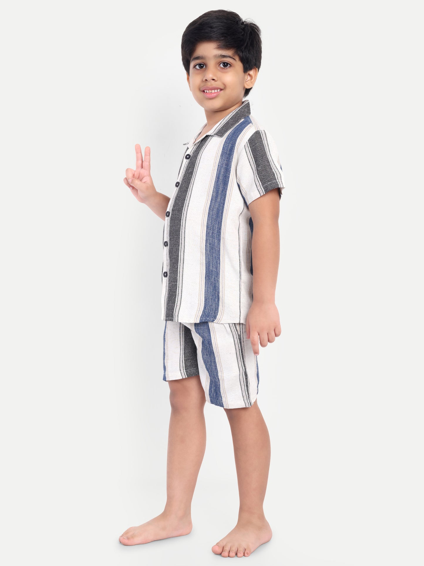 Blue Striped Short Sleeves Co-ord Set