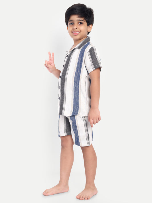 Blue Striped Short Sleeves Co-ord Set