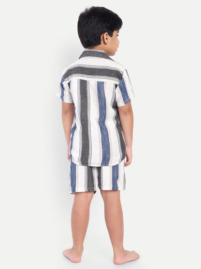 Blue Striped Short Sleeves Co-ord Set