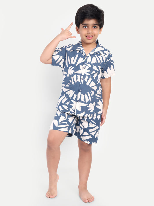 Blue Floral Short Sleeves Co-ord Set