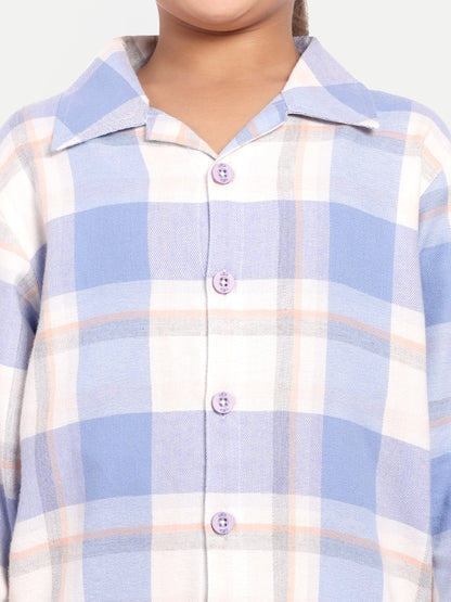 Blue Cotton Woven Checked Winter Flannel Full Sleeve Night Suit