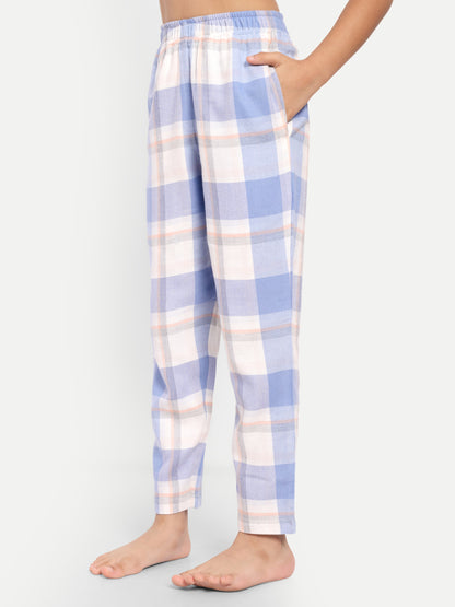 Blue Cotton Woven Checked Winter Flannel Full Sleeve Night Suit