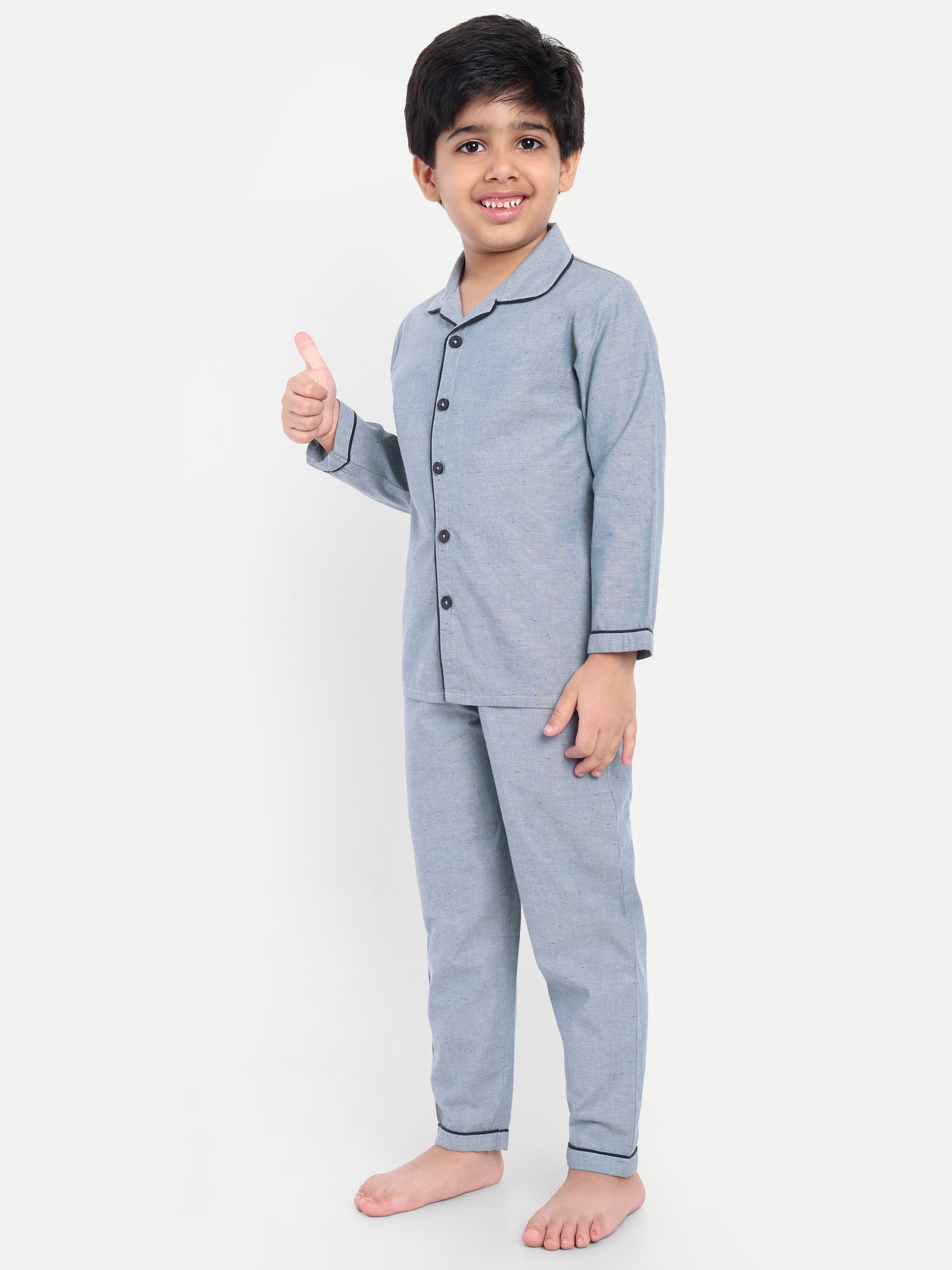 Blue Cotton Woven Typography Full Sleeve Night Suit