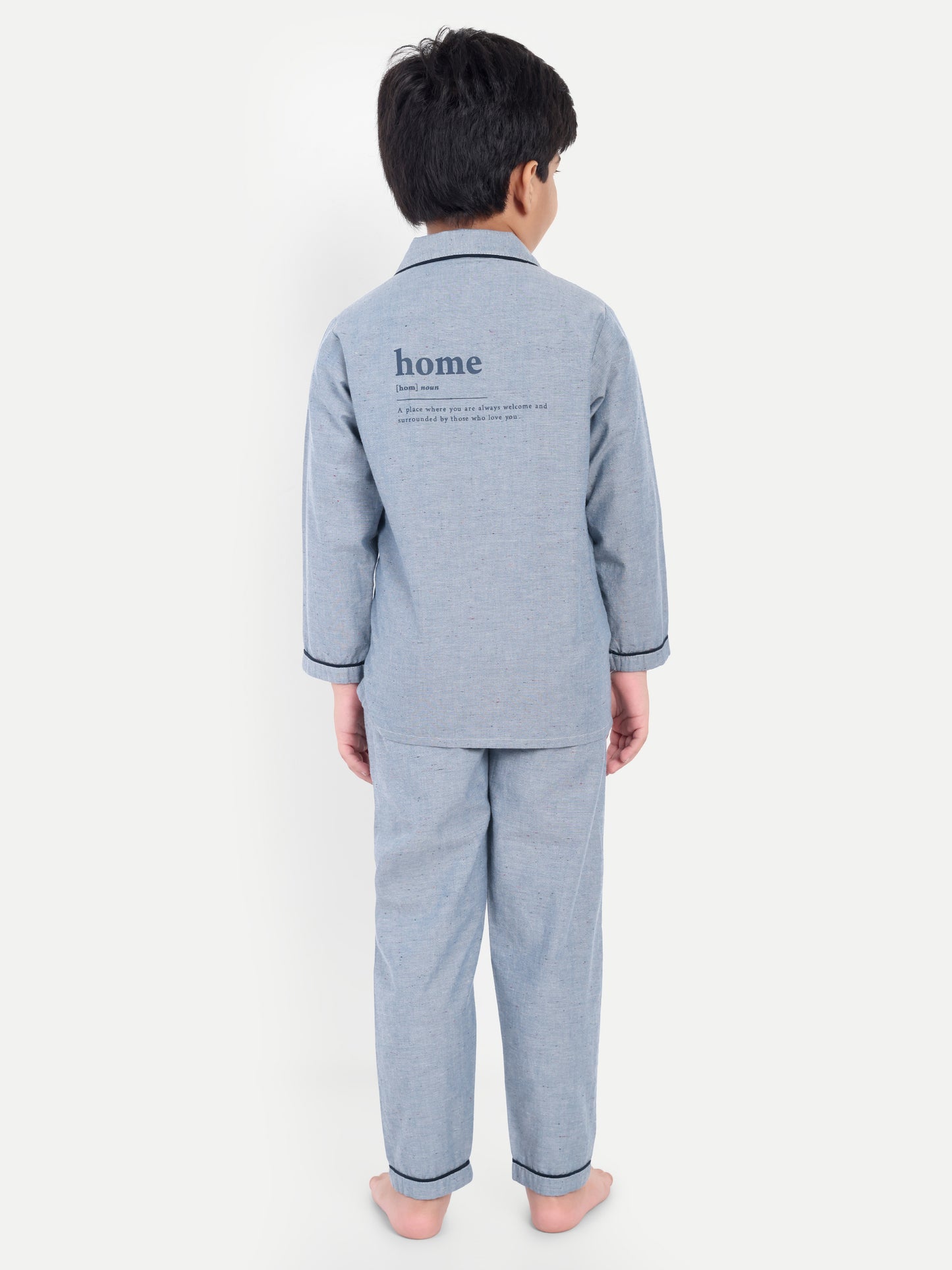 Blue Cotton Woven Typography Full Sleeve Night Suit