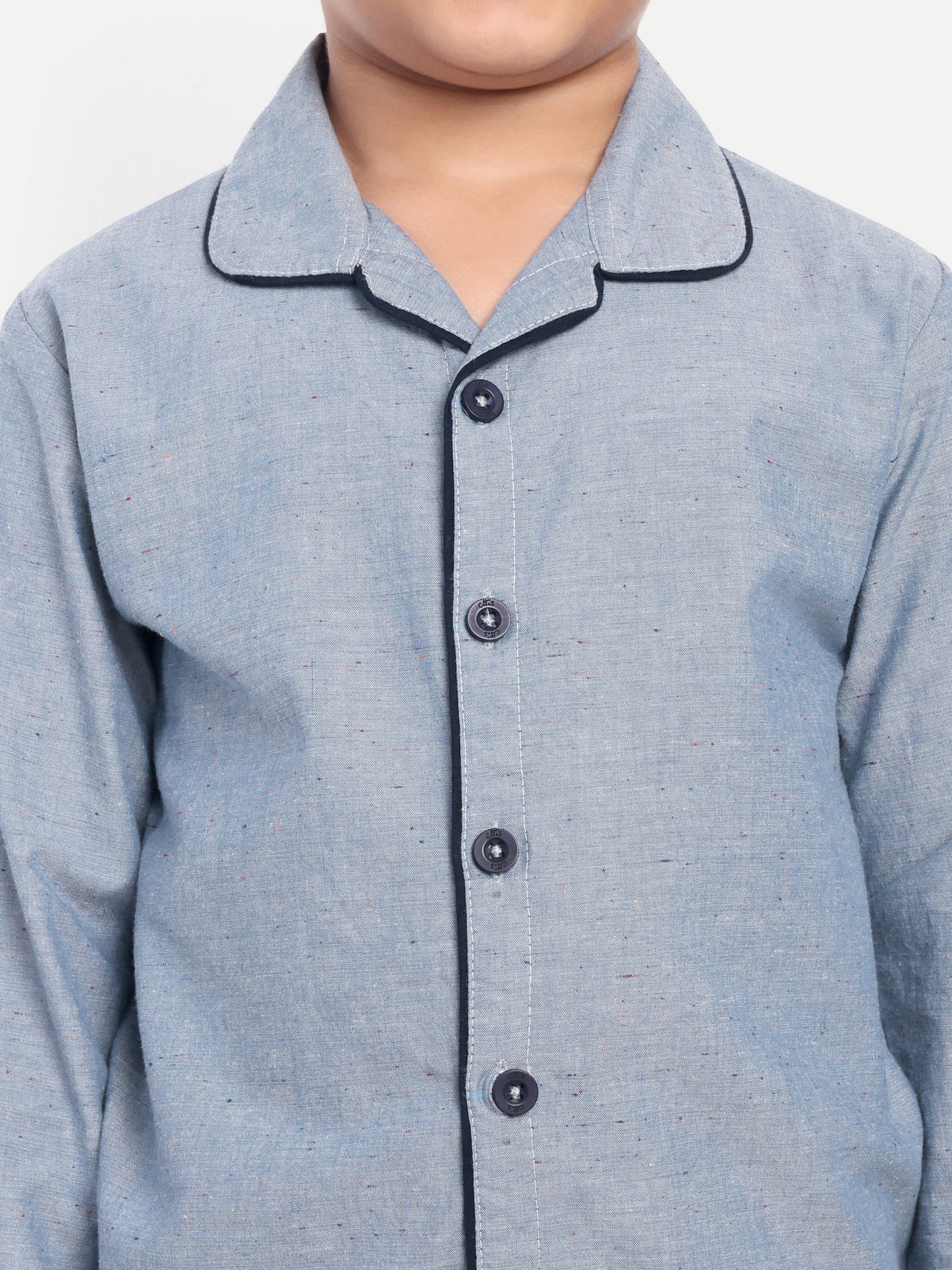 Blue Cotton Woven Typography Full Sleeve Night Suit