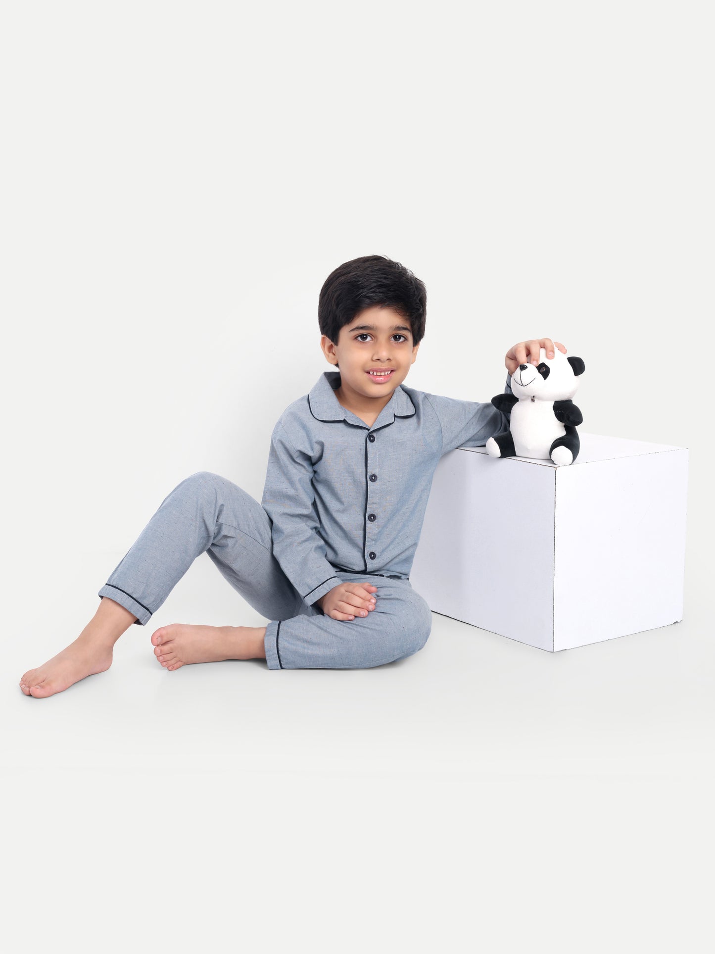 Blue Cotton Woven Typography Full Sleeve Night Suit