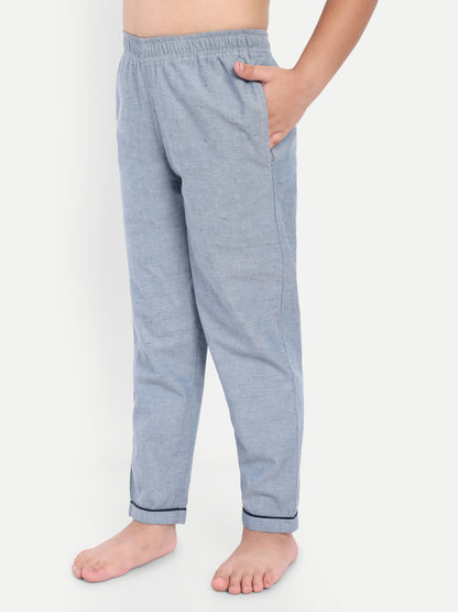 Blue Cotton Woven Typography Full Sleeve Night Suit